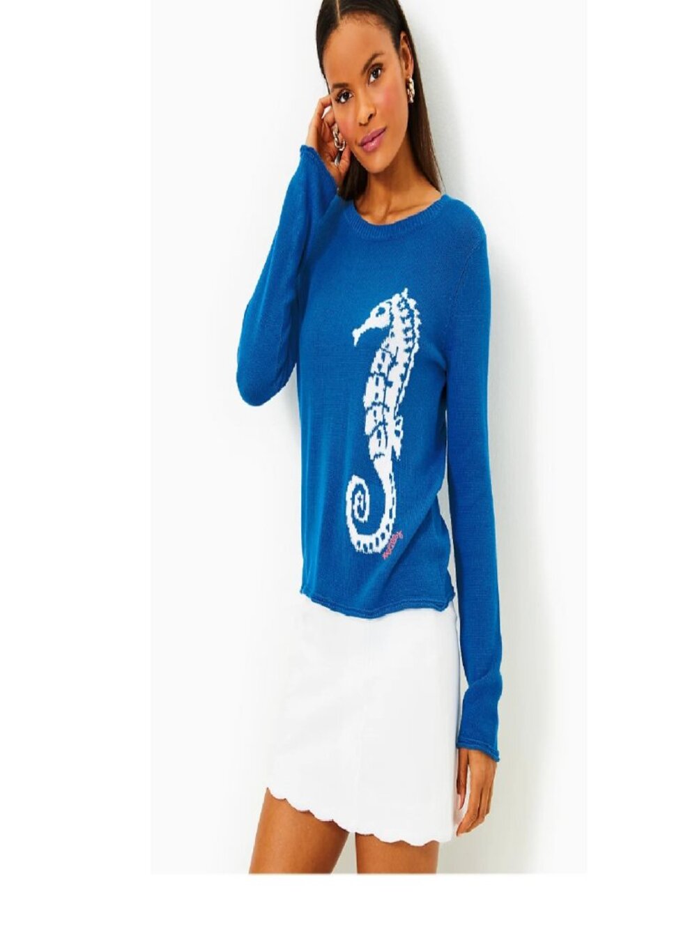 Lilly Pulitzer Kellyn Seahorse Sweater Barton Blue Beach Classic sz Medium HTF